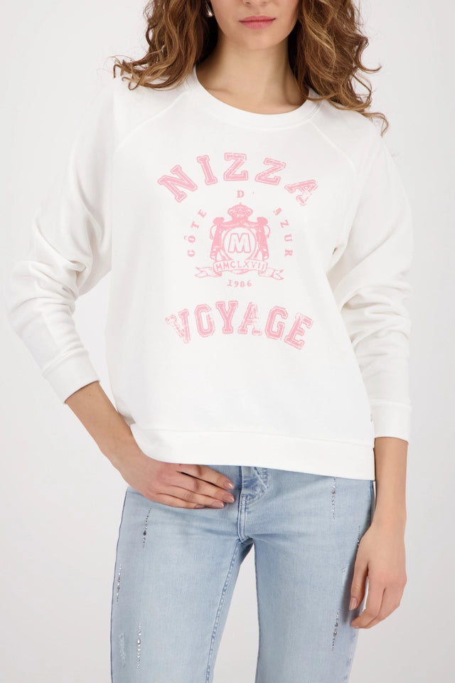 Sweatshirt Off White  With Pink Print