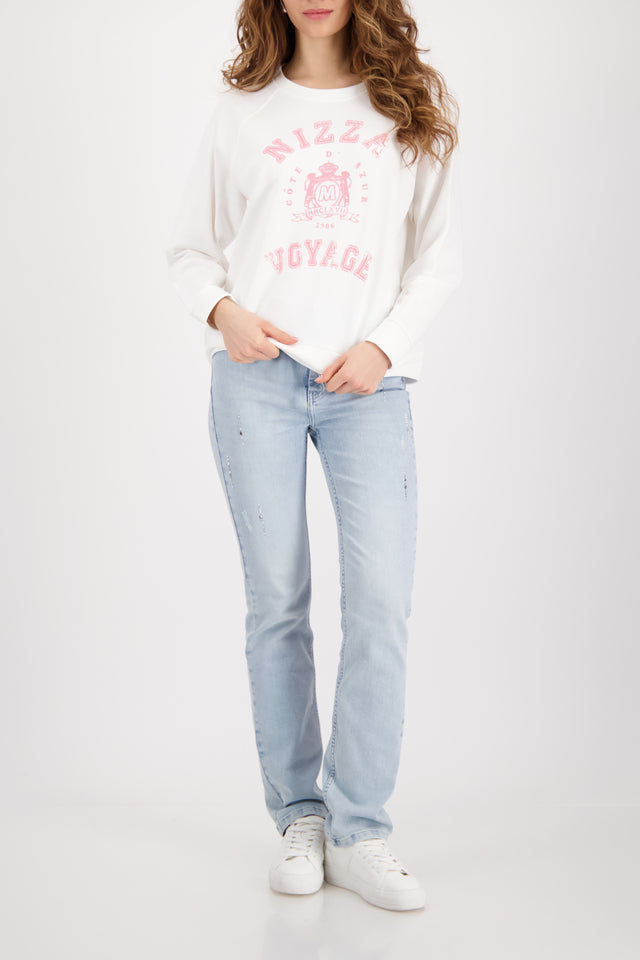 Sweatshirt Off White  With Pink Print