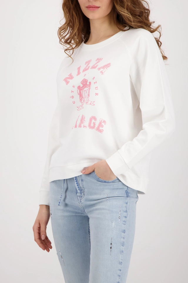 Sweatshirt Off White  With Pink Print