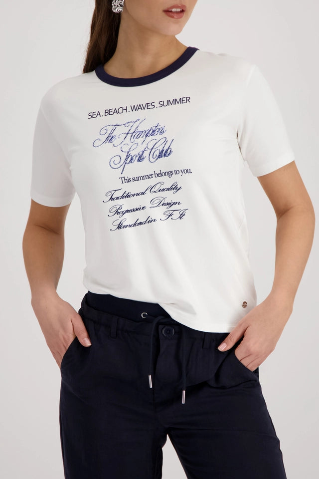 Navy And Cream Top With Rhinestone Lettering
