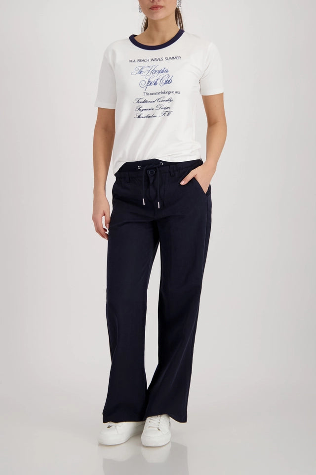 Navy And Cream Top With Rhinestone Lettering
