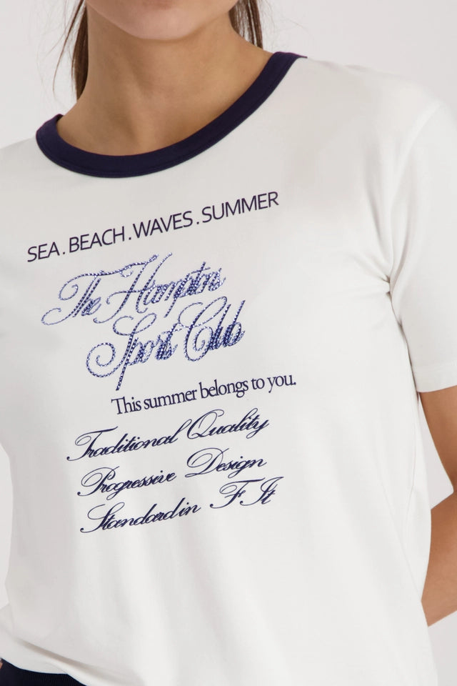 Navy And Cream Top With Rhinestone Lettering