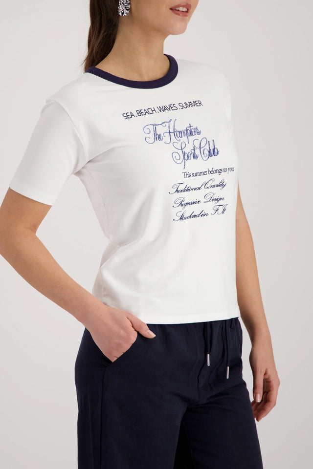Navy And Cream Top With Rhinestone Lettering