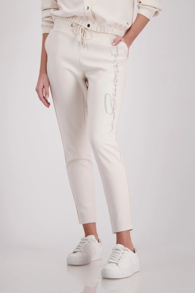Champagne Beige Joggers With Rhinestones