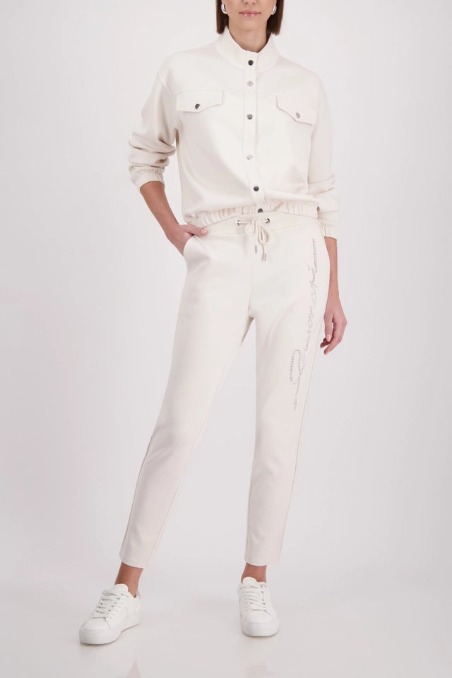 Champagne Beige Joggers With Rhinestones