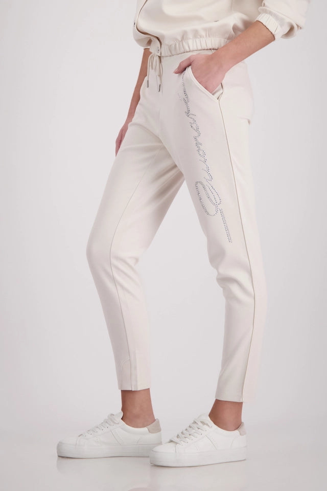 Champagne Beige Joggers With Rhinestones