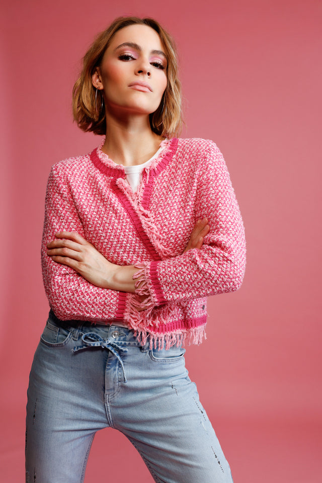 Spring Flower Fringe Tweed Cardigan