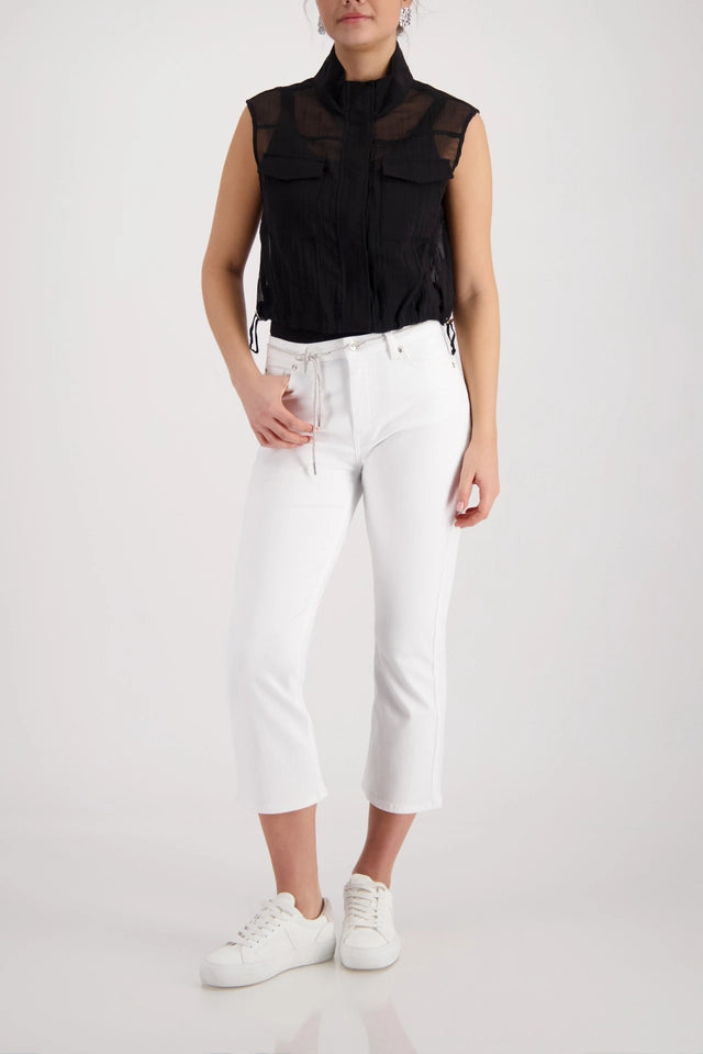 Flared Jeans With Rhinestone Drawstring