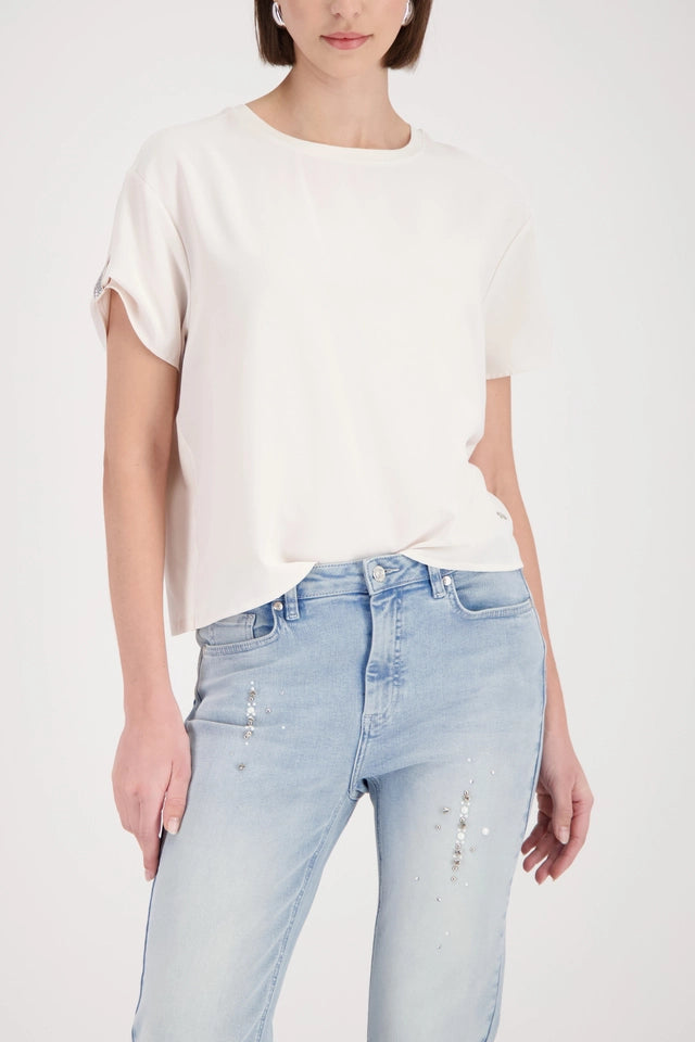 Cream Top With Crystal Sleeves