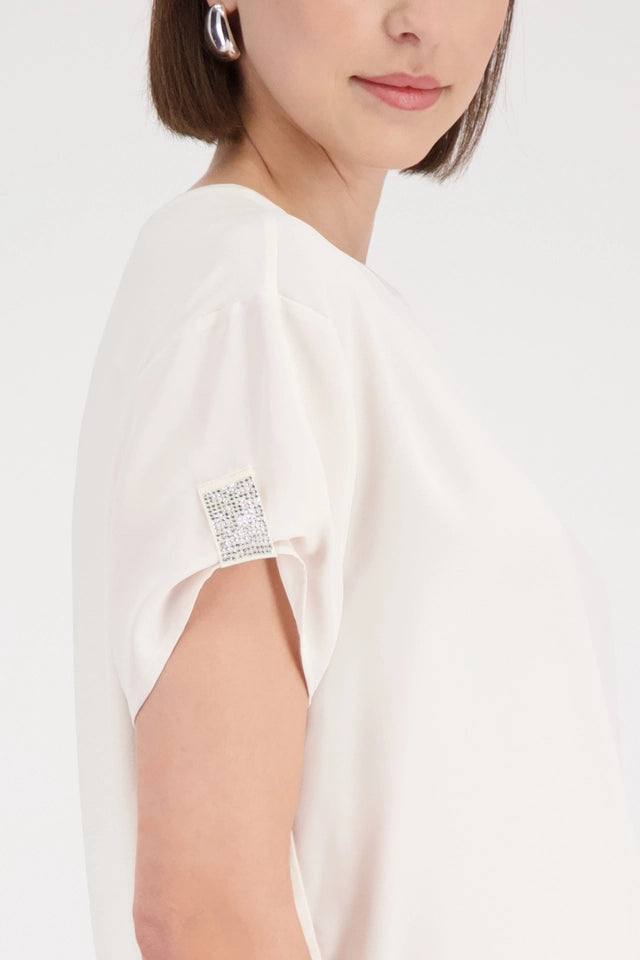 Cream Top With Crystal Sleeves