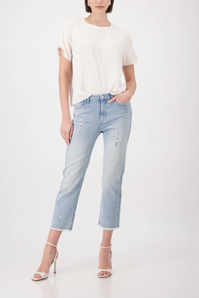 Cream Top With Crystal Sleeves