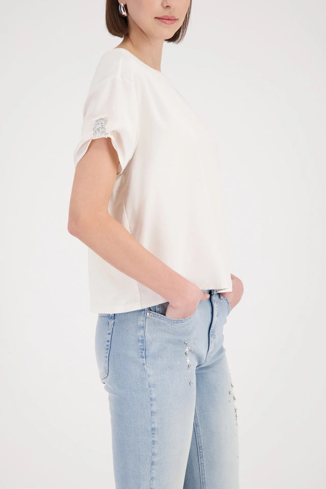 Cream Top With Crystal Sleeves