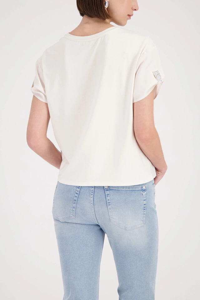 Cream Top With Crystal Sleeves