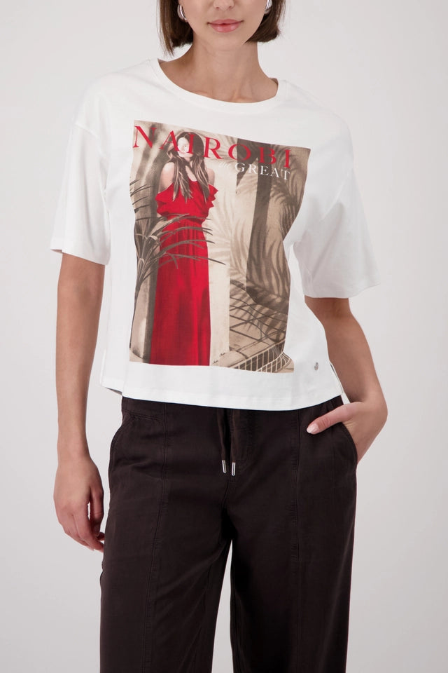 Cream And Red Top With Women's Print