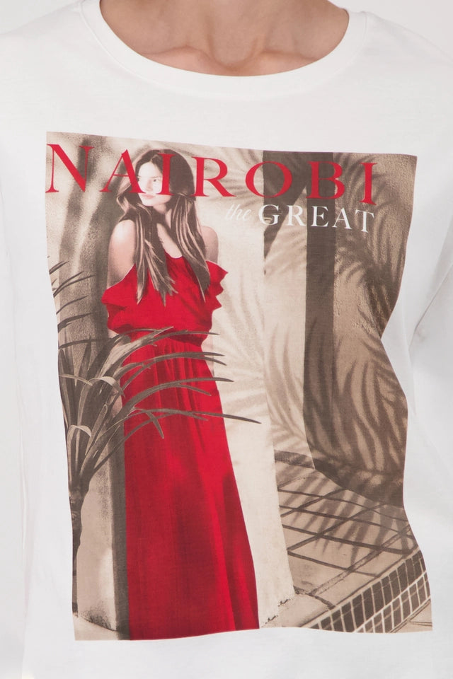 Cream And Red Top With Women's Print