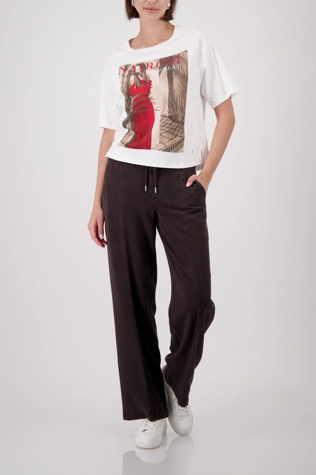 Cream And Red Top With Women's Print