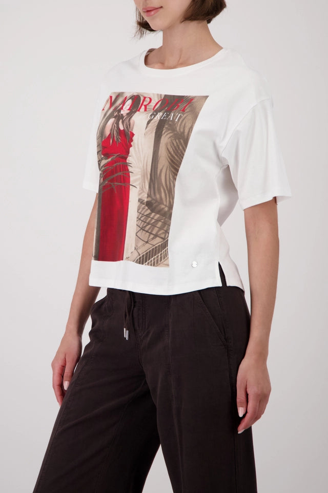 Cream And Red Top With Women's Print