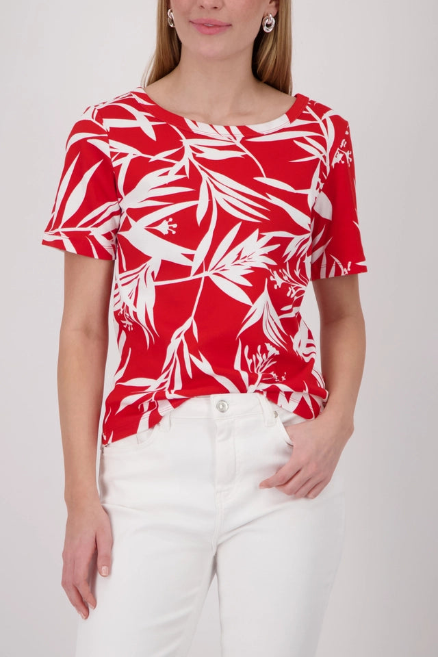 Coral Red With Leaf Pattern
