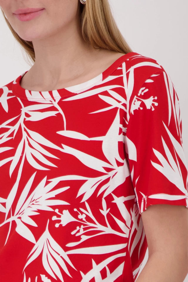Coral Red With Leaf Pattern