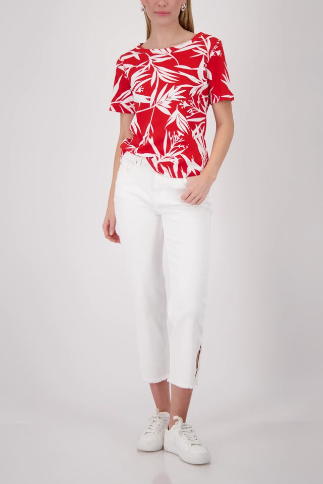 Coral Red With Leaf Pattern