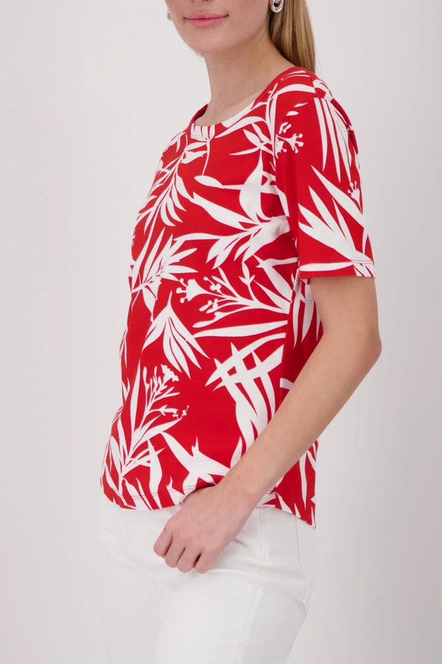 Coral Red With Leaf Pattern