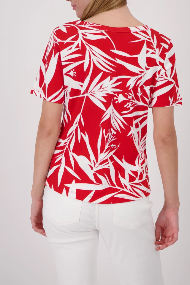 Coral Red With Leaf Pattern
