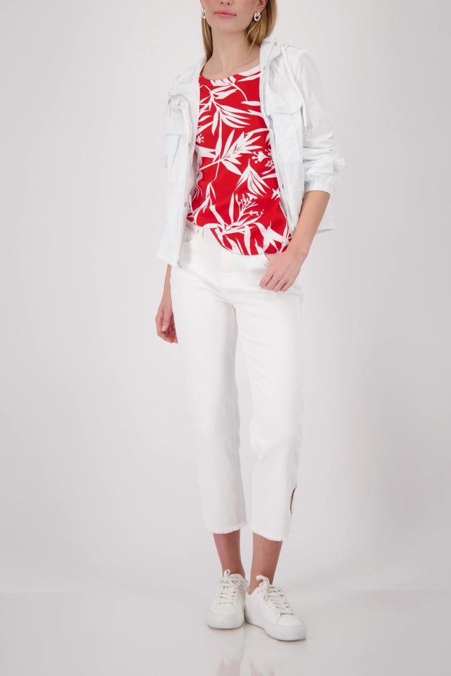 Coral Red With Leaf Pattern