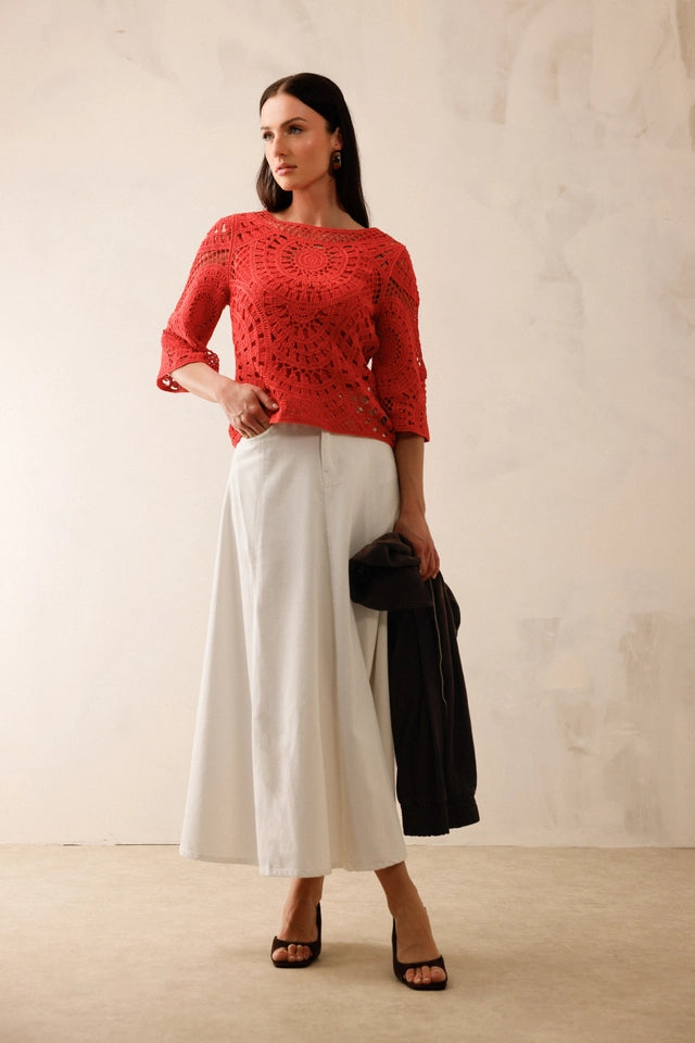 Cream Maxi Jeans Skirt
