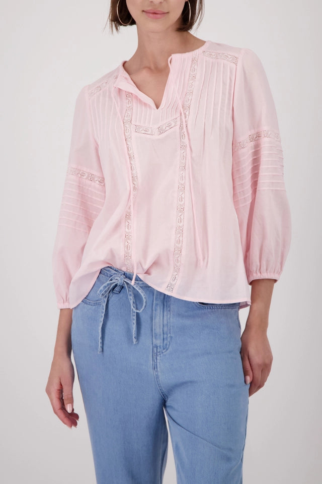 Baby Pink Blouse With Lace Inserts
