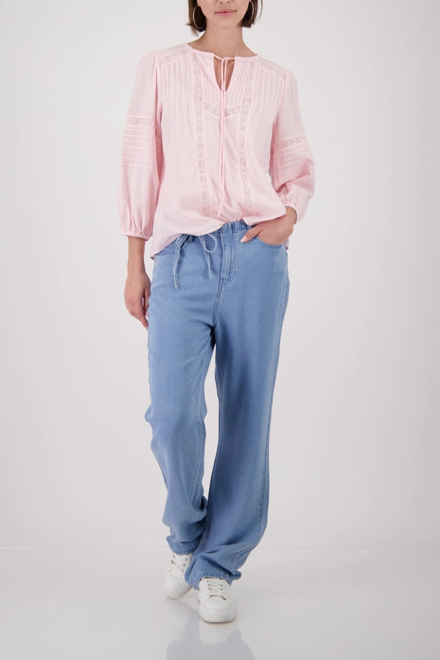 Baby Pink Blouse With Lace Inserts