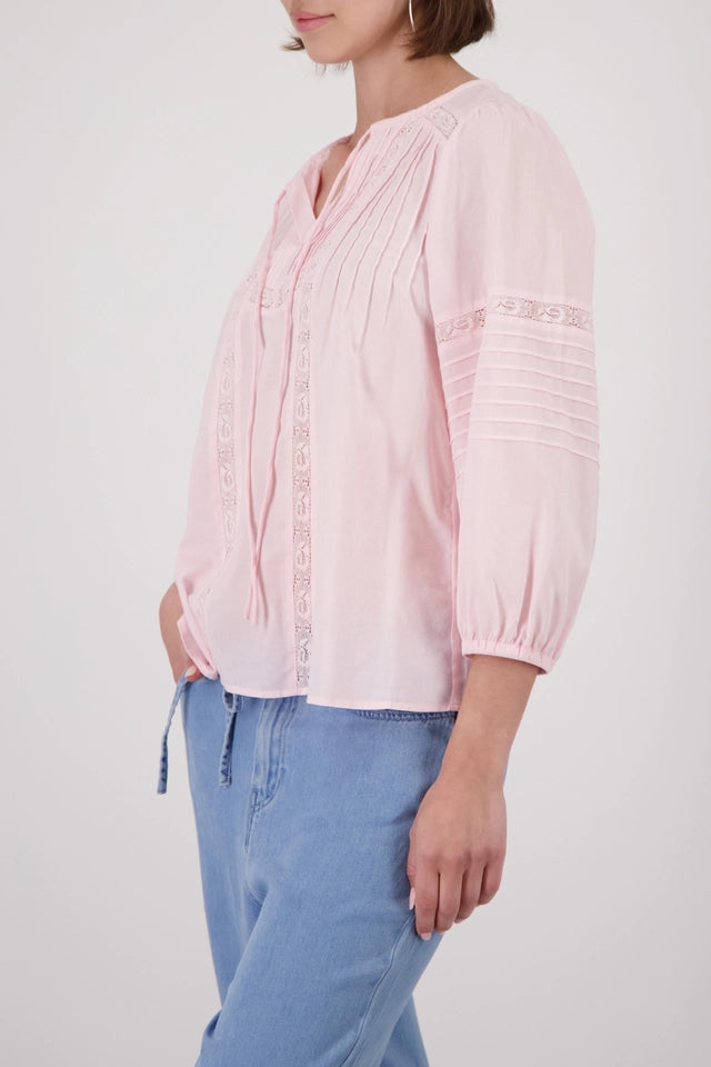 Baby Pink Blouse With Lace Inserts