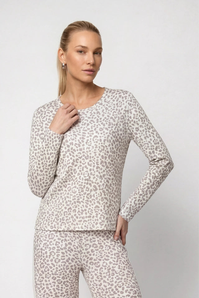 Taupe And White Pattern Top