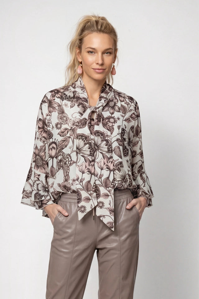 Pink And Black Butterfly Floral Blouse