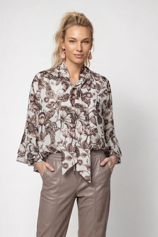Pink And Black Butterfly Floral Blouse
