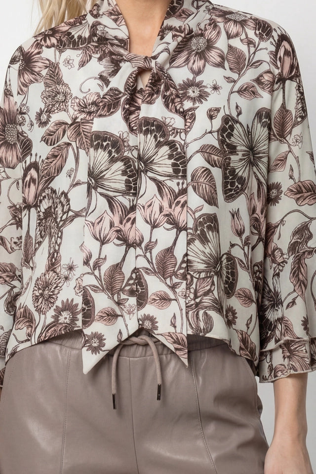 Pink And Black Butterfly Floral Blouse