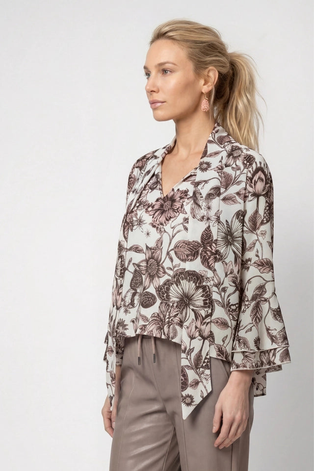 Pink And Black Butterfly Floral Blouse