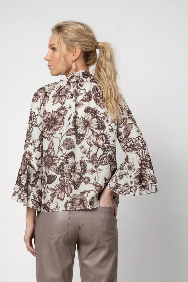 Pink And Black Butterfly Floral Blouse