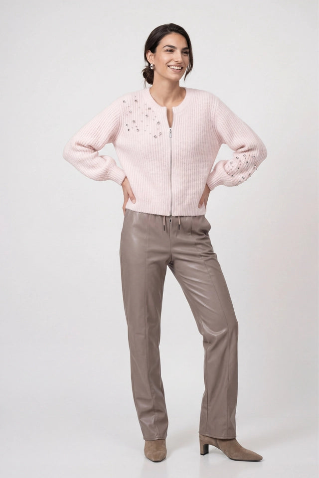 Blush Wool Crystal Knit Cardigan