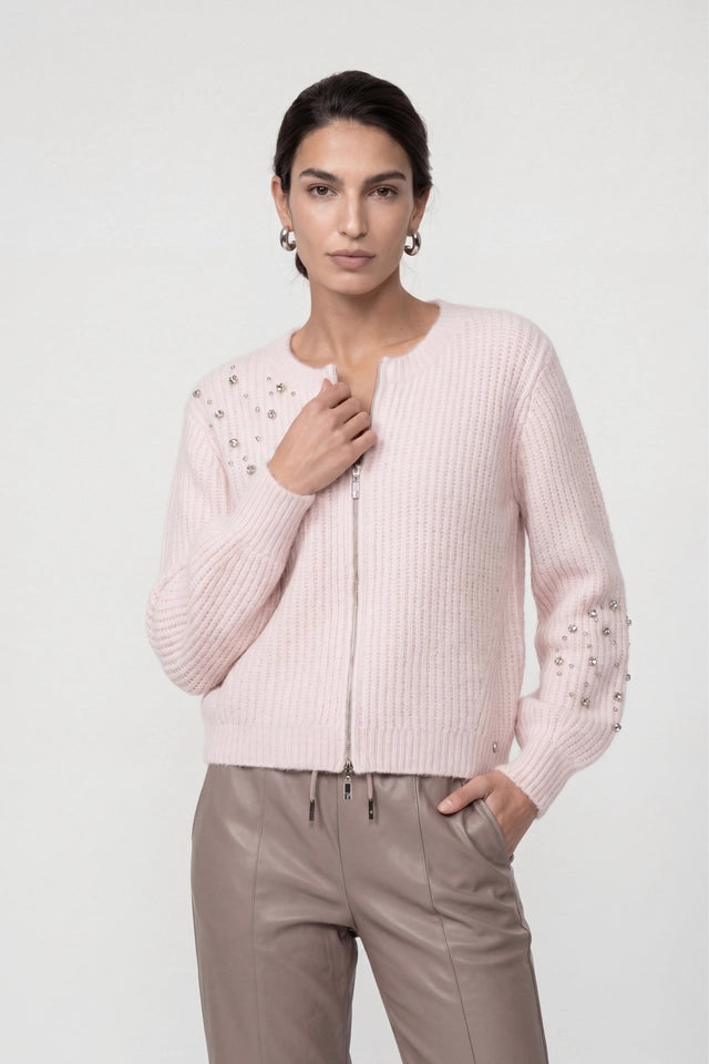 Blush Wool Crystal Knit Cardigan