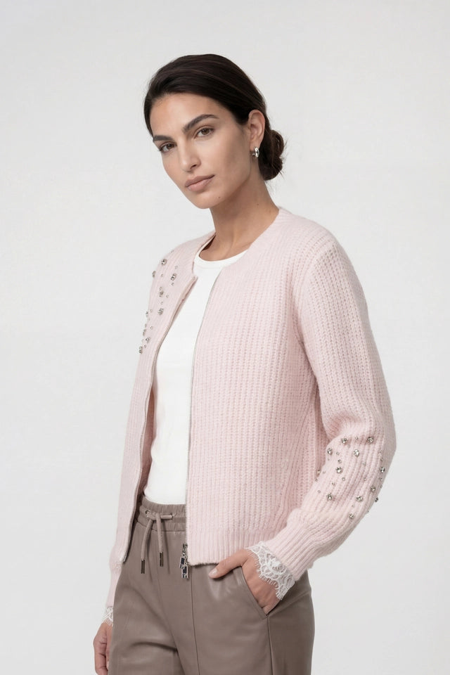Blush Wool Crystal Knit Cardigan