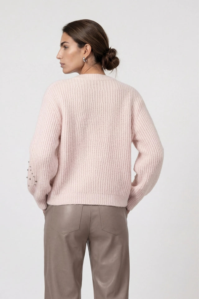 Blush Wool Crystal Knit Cardigan