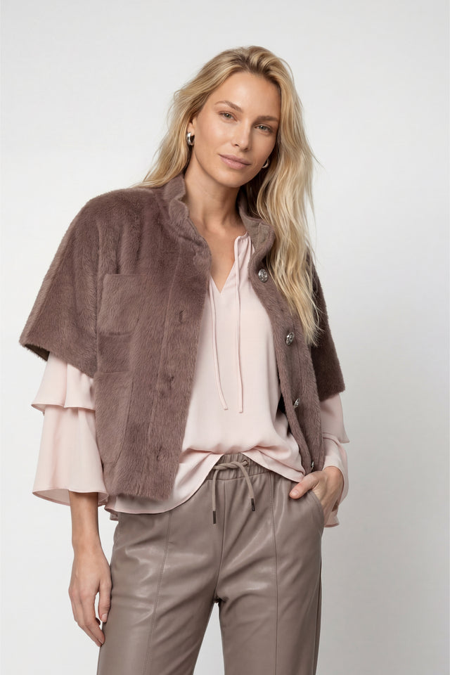 Taupe Cape With Faux Fur