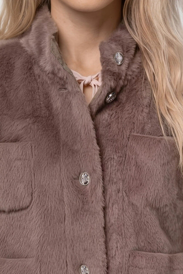 Taupe Cape With Faux Fur