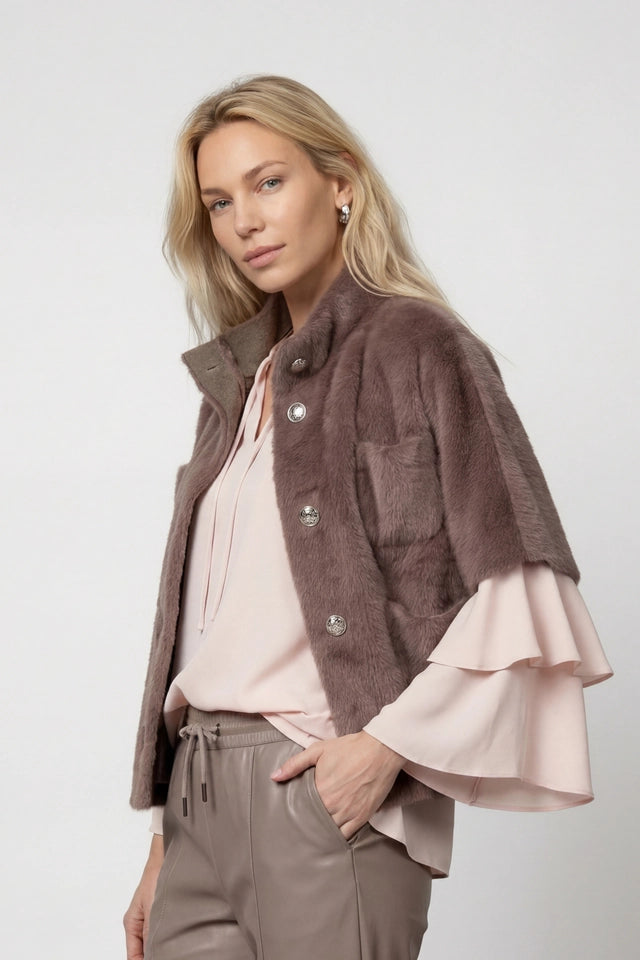 Taupe Cape With Faux Fur