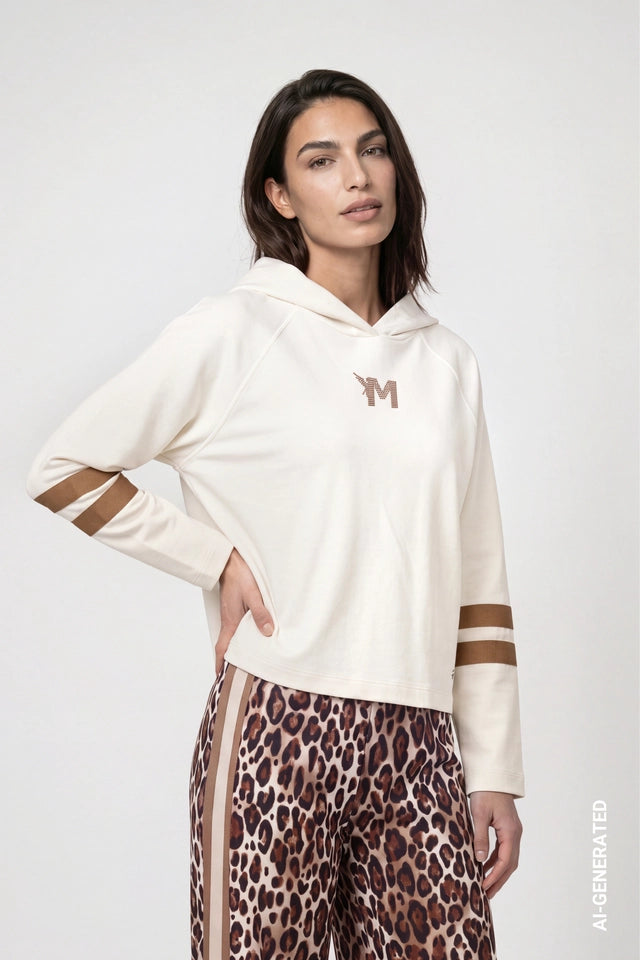 Cream And Camel Sweatshirt With Crystal Detail