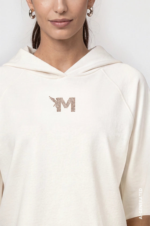 Cream And Camel Sweatshirt With Crystal Detail