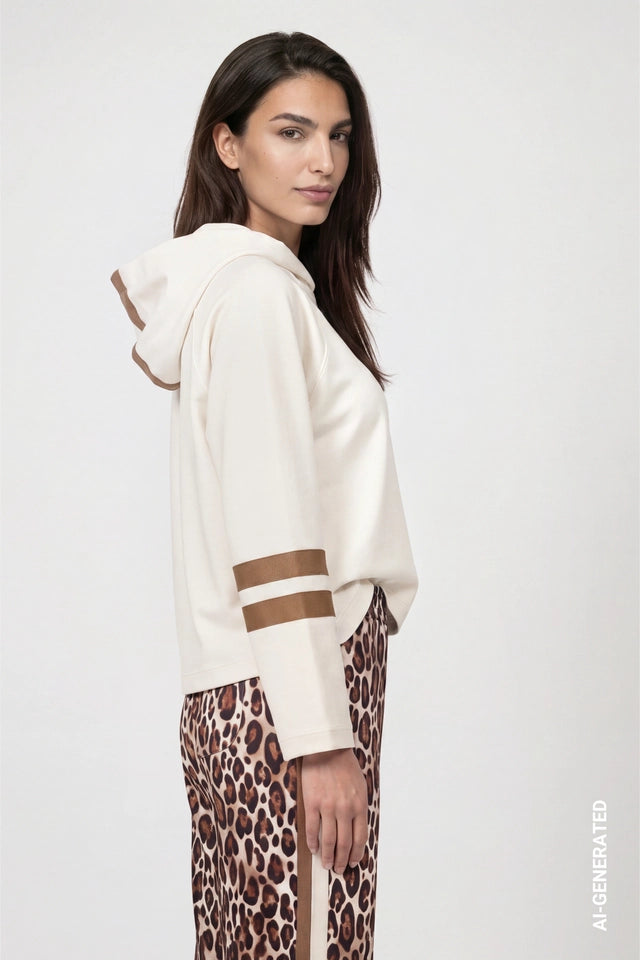 Cream And Camel Sweatshirt With Crystal Detail