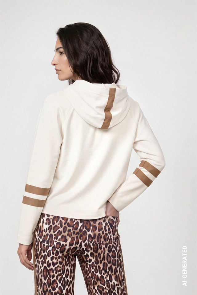 Cream And Camel Sweatshirt With Crystal Detail