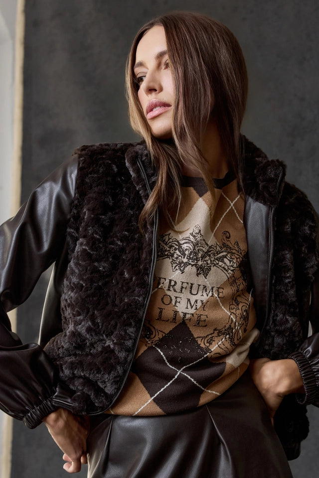 Black Coffee Jacket With Faux Fur