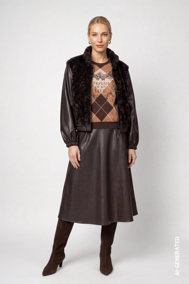 Black Coffee Jacket With Faux Fur